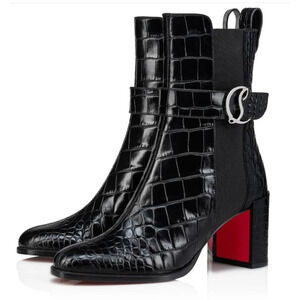 Christian Louboutin Croc Embossed Chelsea Boot 70 Calf Leather in Black